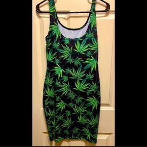 Hemp Cannabis Weed Leaf Bodycon Dress NWOT L